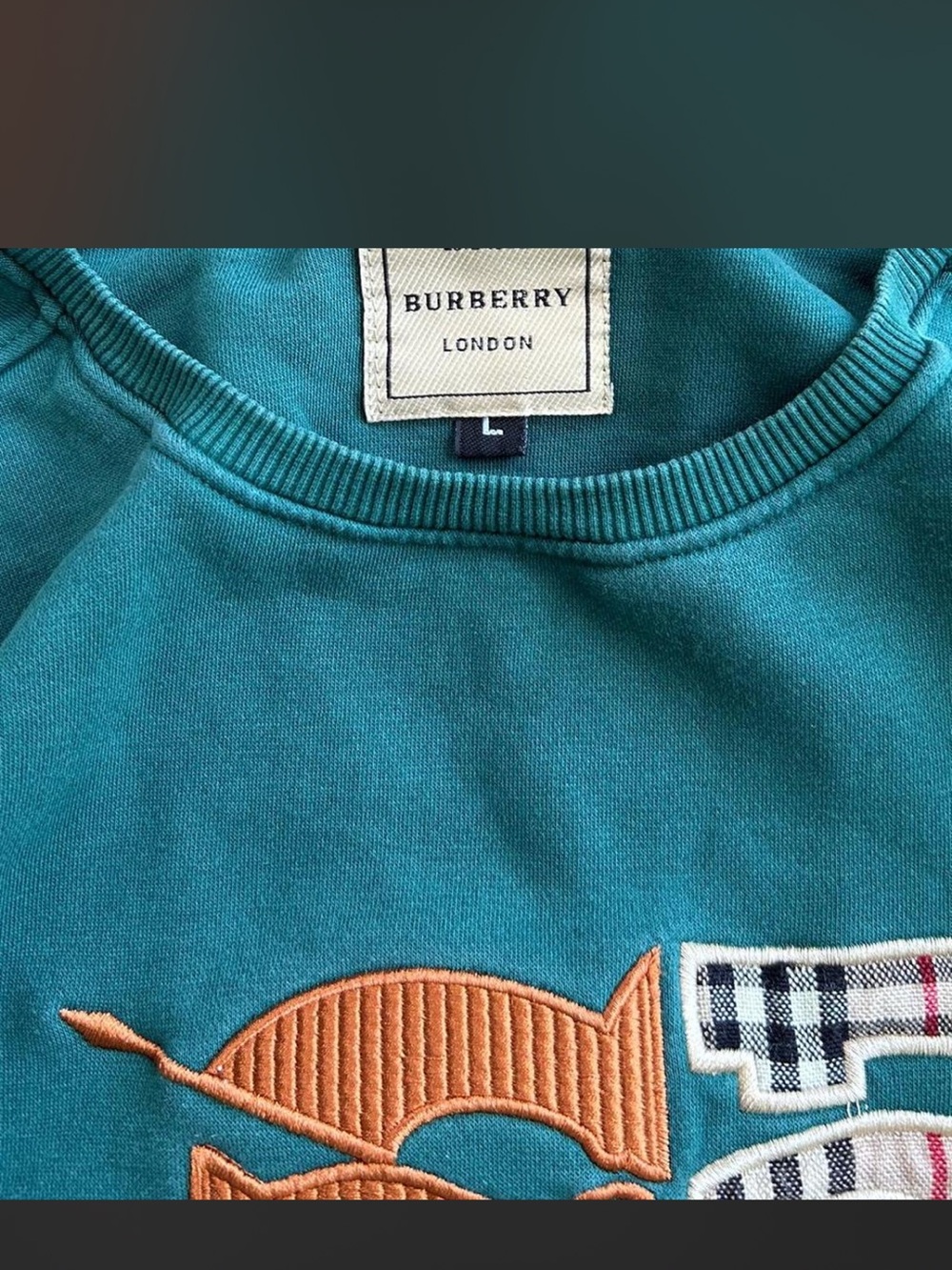 Burberry Teal Green Sweatshirt with Orange and White Accents - Picture 3 of 5